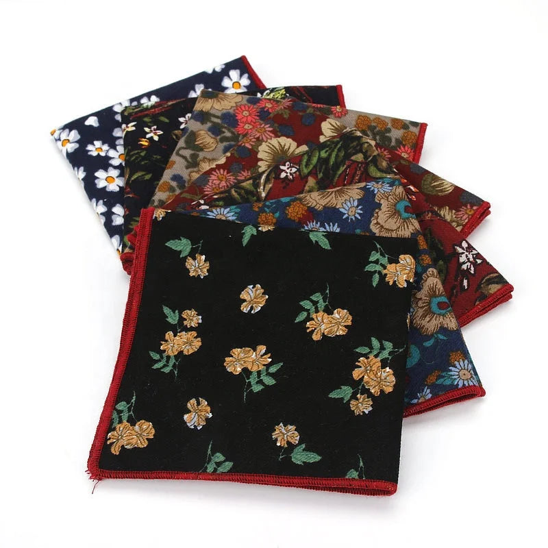 New Products Floral Black Casual Party Wedding Pocket square Handkerchief 100 Cotton Handkerchiefs Wholesale