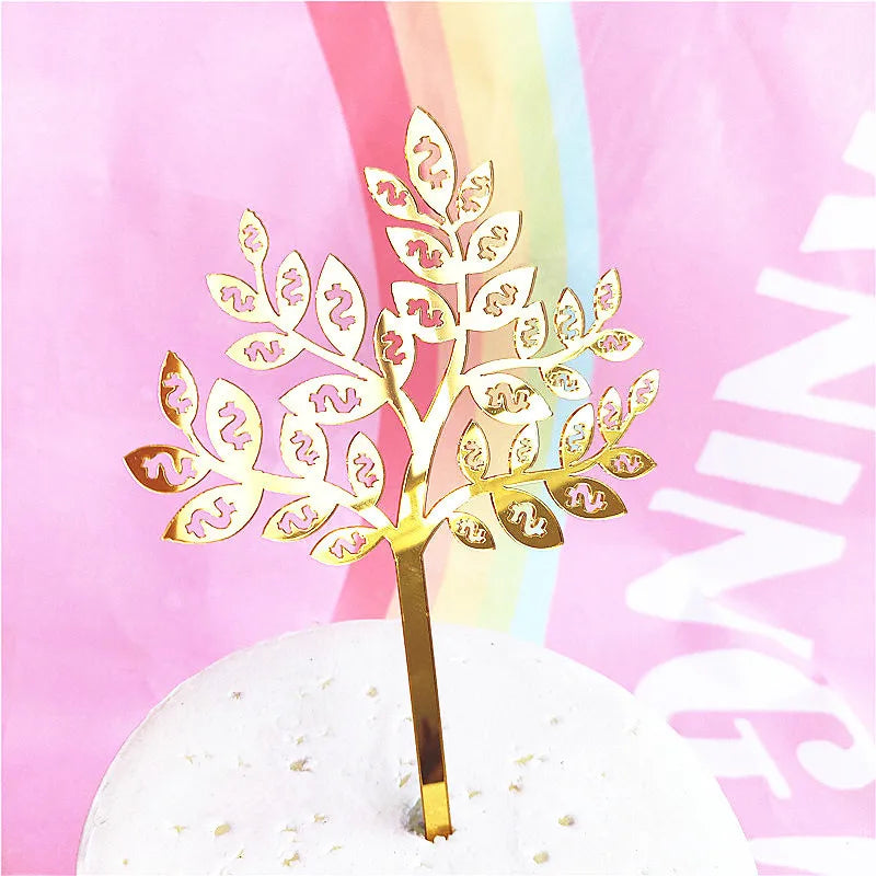 Tree Style Cake Topper Gold Acrylic Happy New Year Cake Topper Boys Girls Family Party Cake Decor XQA8020