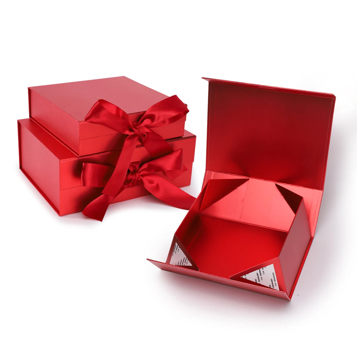 Valentines Day Flat Folding Red Cardboard Wedding Gift Boxes Recycled Materials Matt Lamination Ribbon Embossed Magnetic Closure