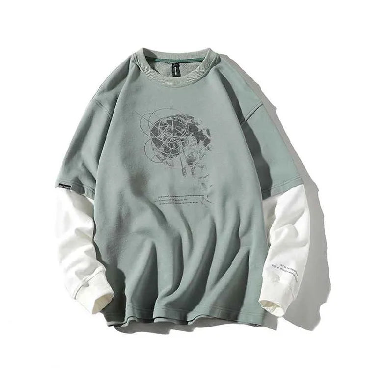 100% Cotton Winter Mens Crewneck Embroidered Spliced Sleeve Sweatshirt Custom Logo Trendy