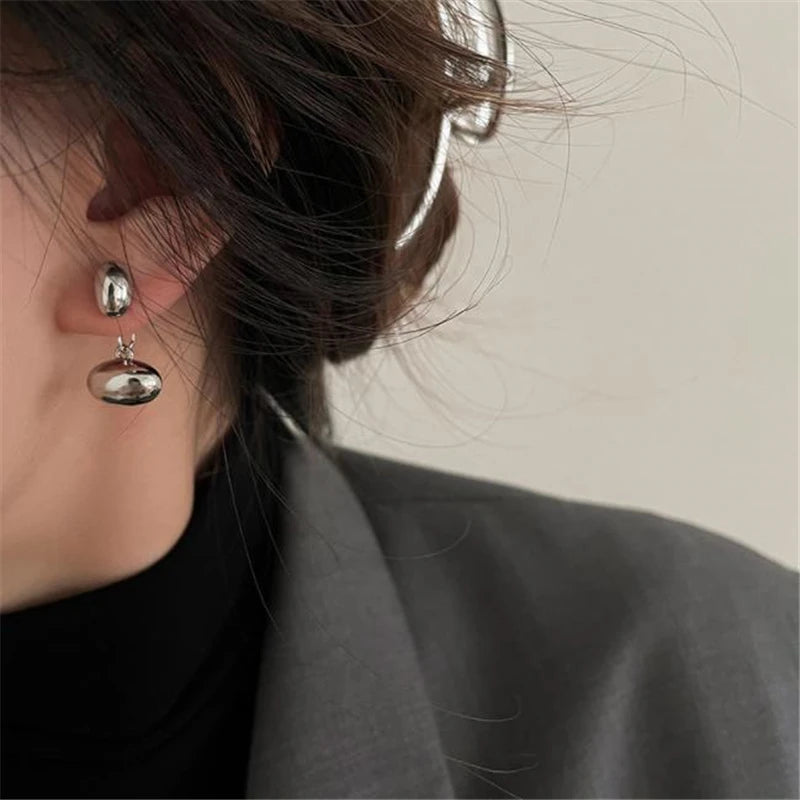 Pendiente Hot Sale Silver Needle Geometric Oval Metal Earrings Korean Simple Fashion Style Stud Jewelry Earrings for Female