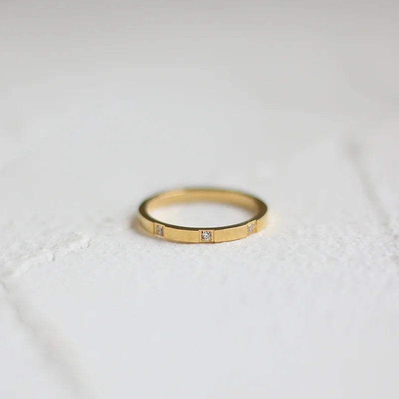 Joolim Jewelry 18K Gold Plated Waterproof Tarnish Free Luxury Dainty 3 Zirconia  Stainless Steel Rings for Women