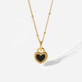 18K Gold Plated Double-Sided Jewelry Stainless Steel Black White Signet Lock Heart Necklace