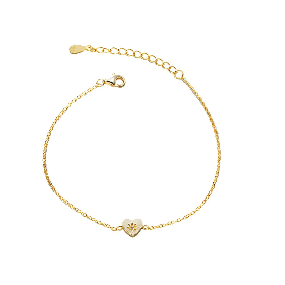 Simple Fashion Chain Bracelet 925 Sterling Silver Gold Plated Love Star Charm Bracelet for Daily Wear Birthday Gift