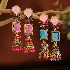 2024 Fashion Jewelry Vintage Bell Handmade Earrings Colorful Dripping Long Earrings Dance Lantern Antique Gold Bohemian Earrings