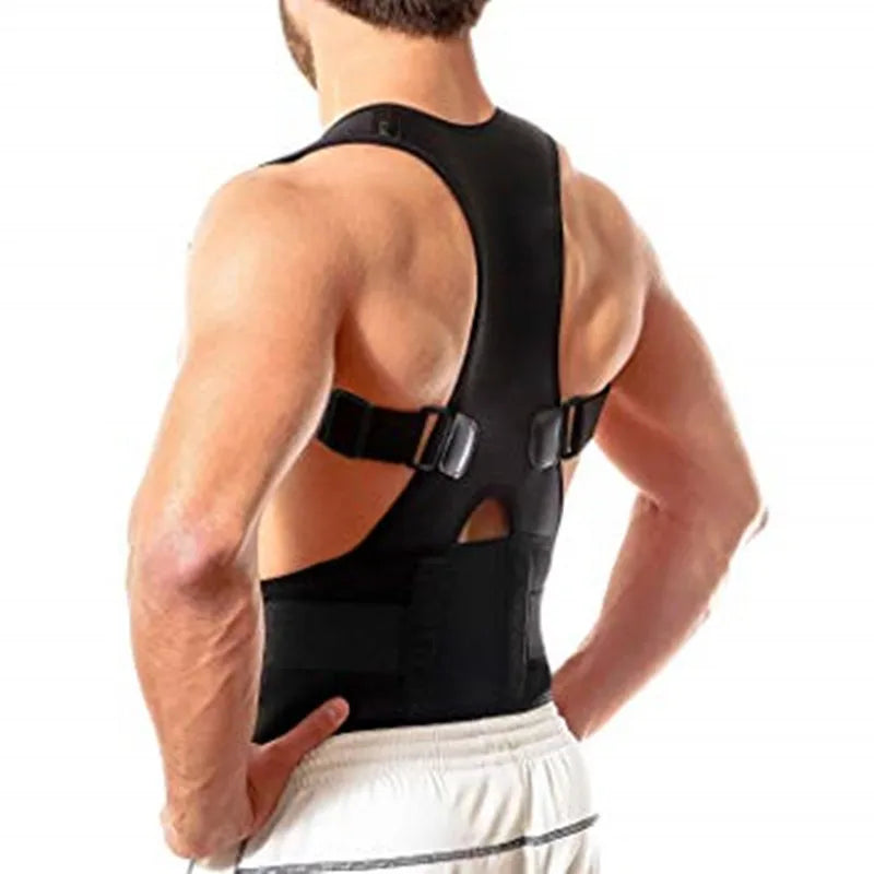 Fully Adjustable Magnetic Therapy Back Brace Breathable Lumbar Support Posture Corrector for Shoulder & Back Pain Relief