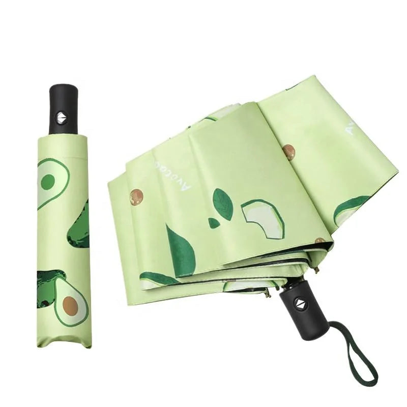 Fashional Cute Fruit Pattern Full-Auto Three Folding Gifts Umbrella Sunshade Black UV Protection