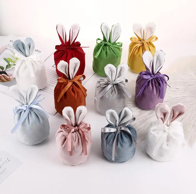 Easter Egg Hunt Bunny Ears Velvet Candy Gift Drawstring Bag Handmade Wedding Baby Shower Ornaments Graduation Thanksgiving