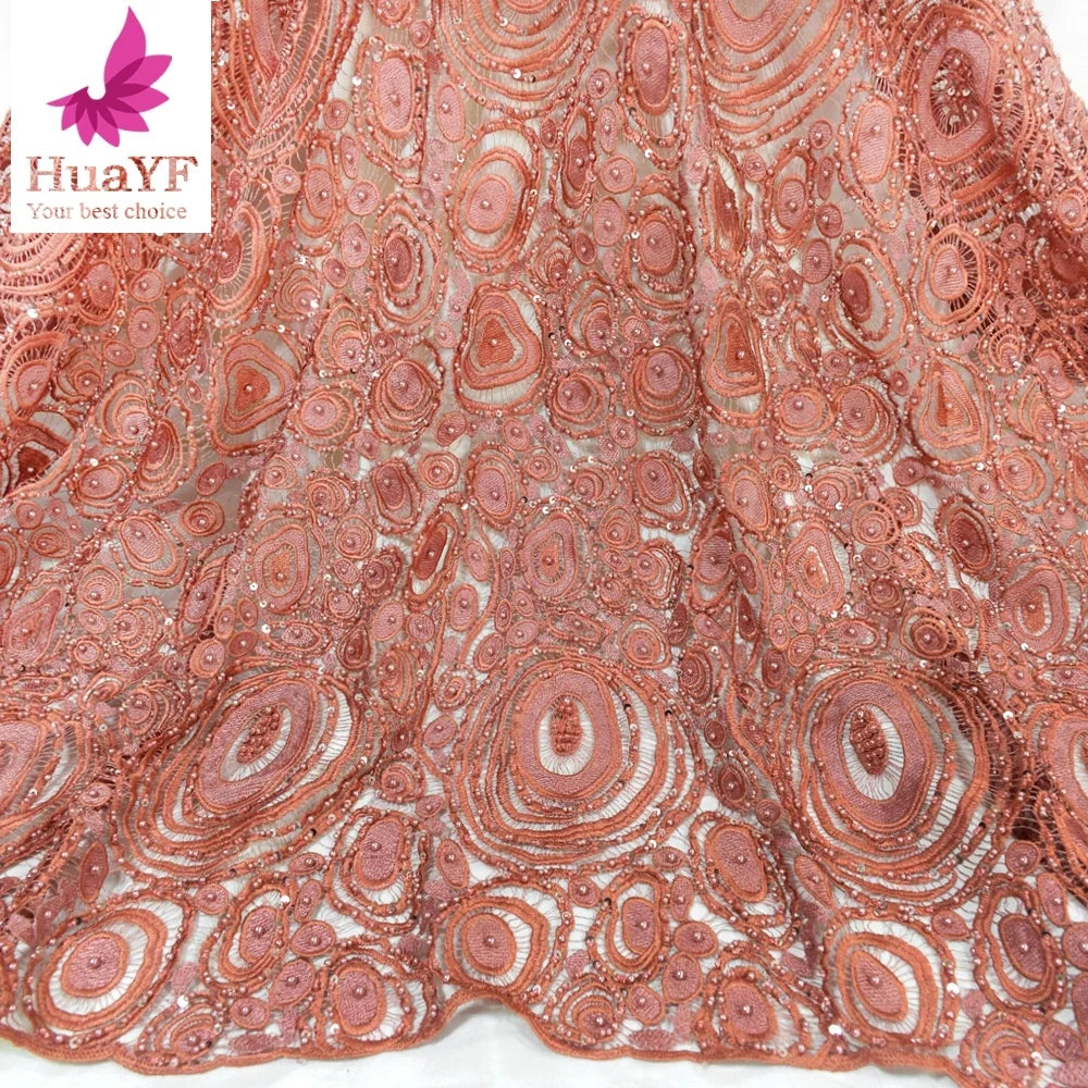 Hot Color Nigeria Guipure Lace With Sequins and Pearls for African Wedding 2020 HY1362-7