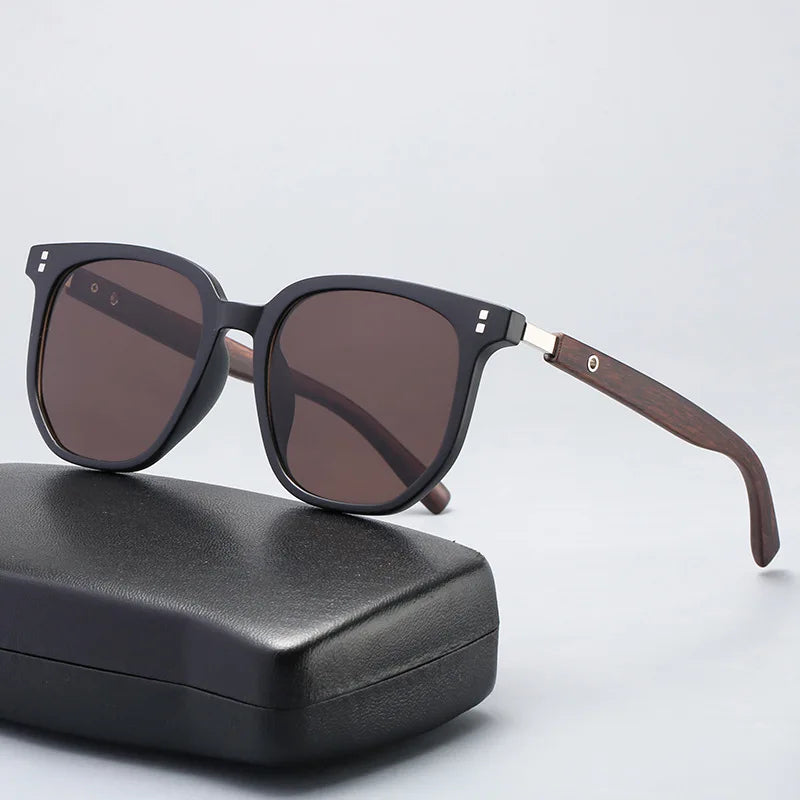 Trendy New Wood Grain Polarized Sunglasses 2024 Cycling Driving Sunglasses Men Classic Square Fishing Sunglasses
