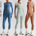 SHINBENE Hi Cloud Yoga Outfits Sweatsuit Plain High Waist Leggings Short Sleeve Top Sets Activewear