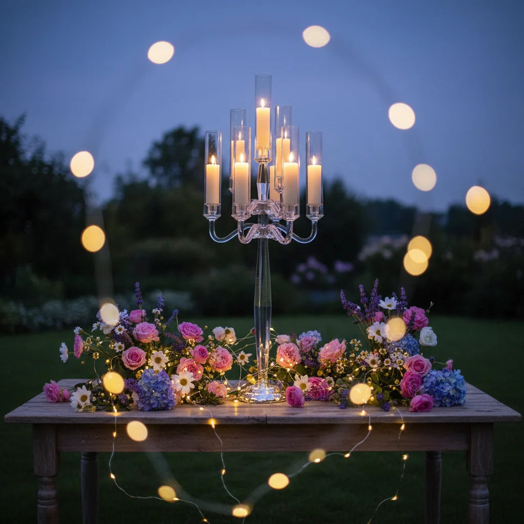 ZT-271L Luxury Table Decoration 9 Arms Tall Crystal Glass Candelabra Wedding Centerpieces