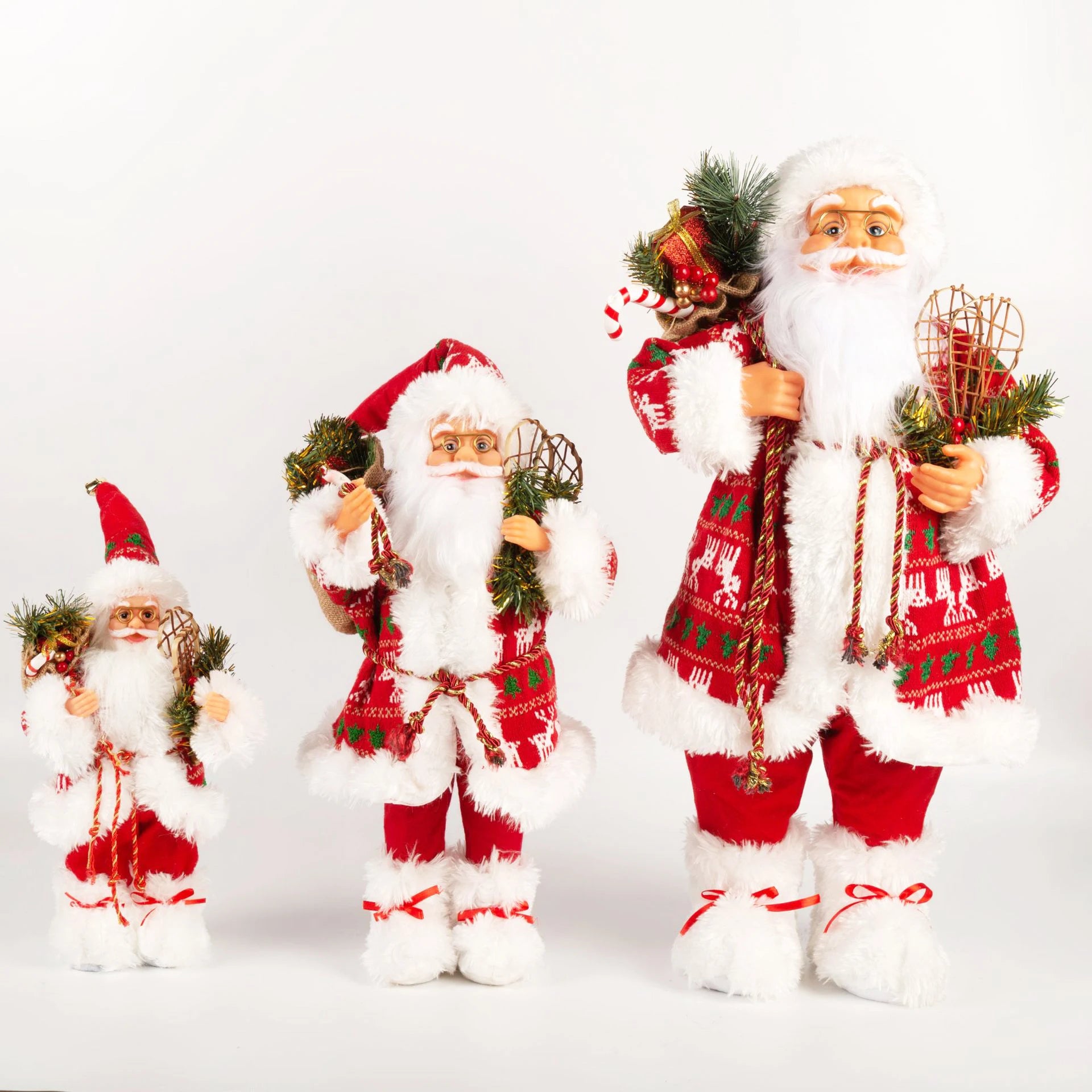 Santa Claus Christmas Toy Figurine with Red Backpack 30 cm Handmade Cloth+PVC Holiday Decorative Item