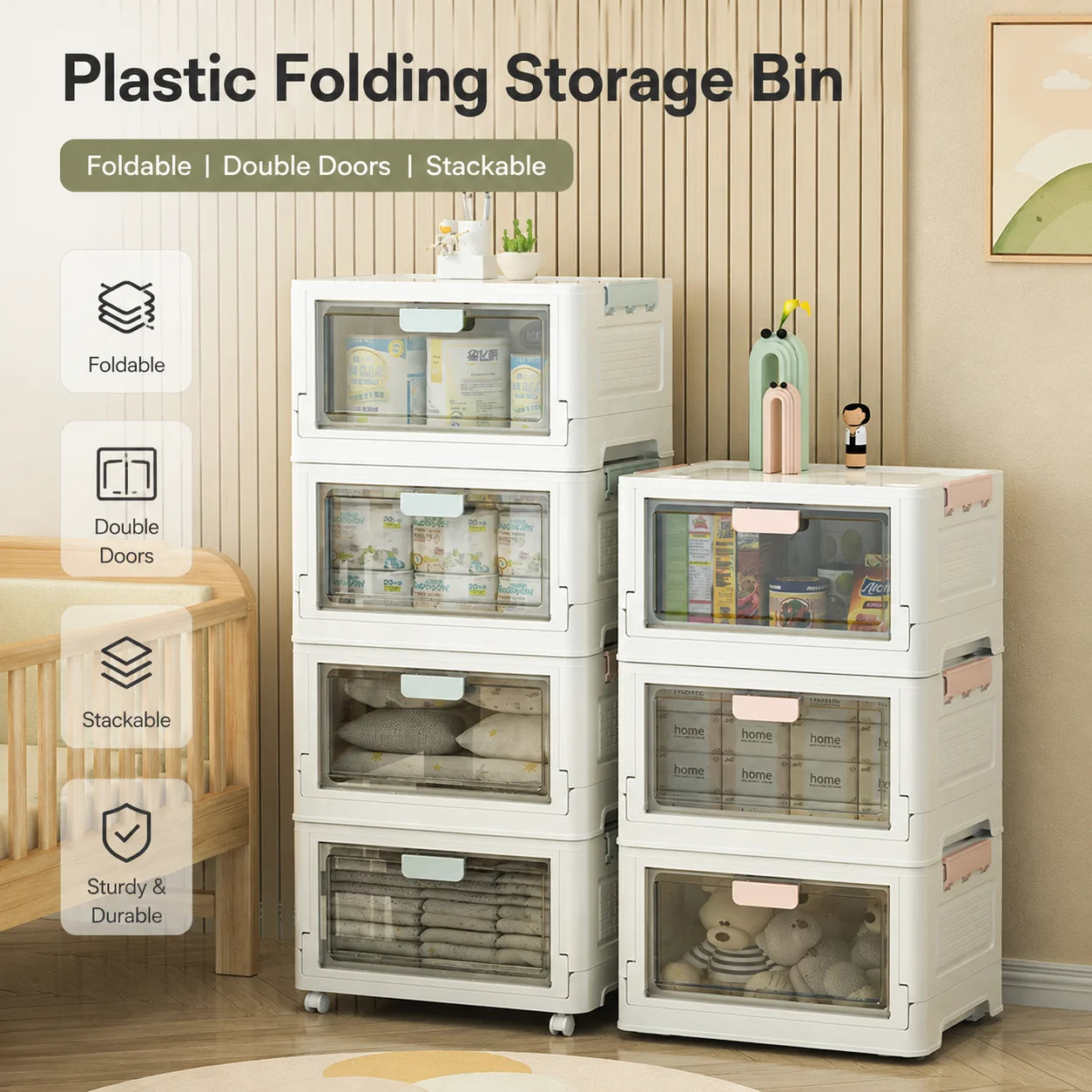 Haogle Plastic Folding Storage Box Container Multifunction Plastic Organize Plastic Folding Storage Bin With Lid