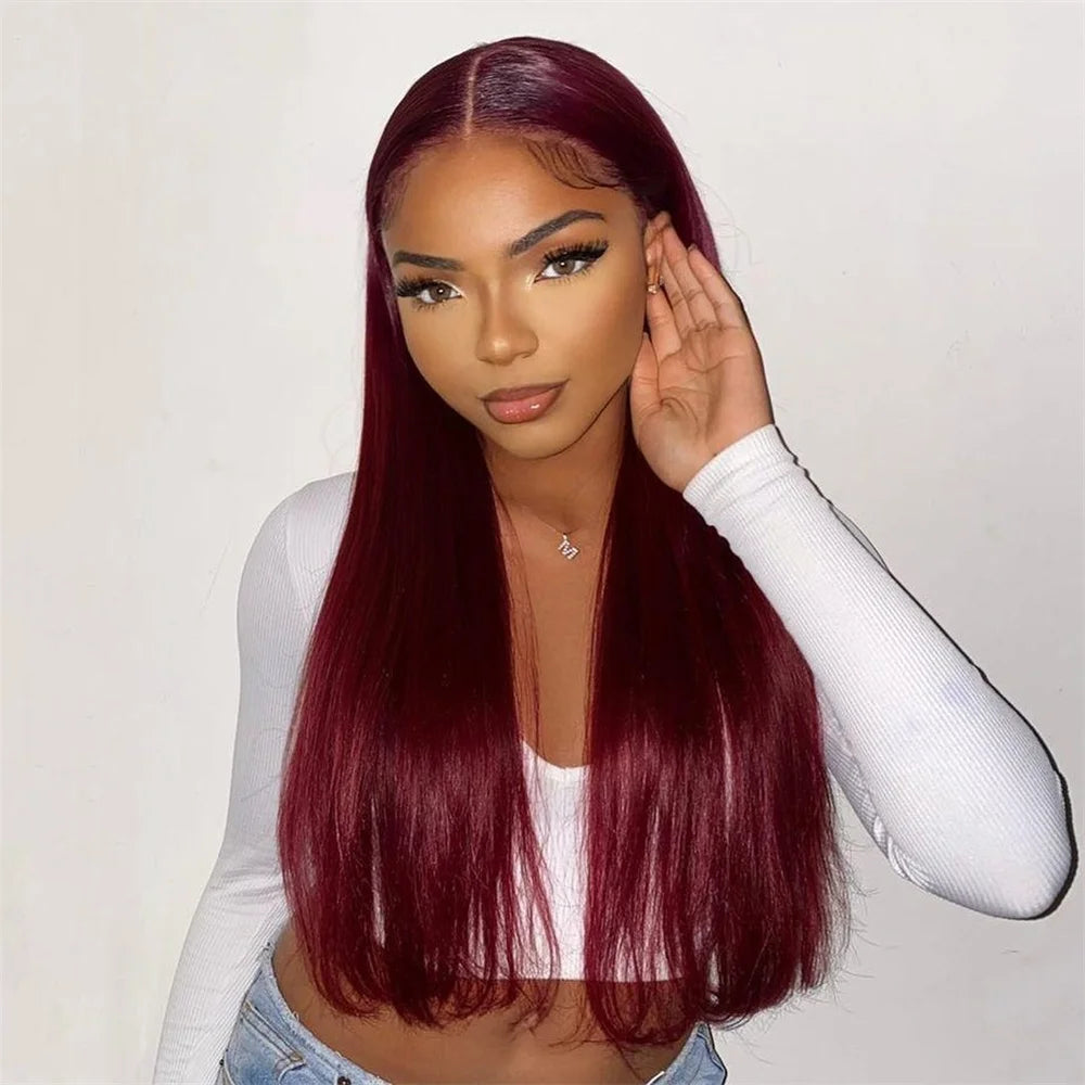Wholesale Raw Indian Virgin Natural Straight 99j 150% Density Human Hair Hd Full Transparent Lace Front Human Hair Wigs