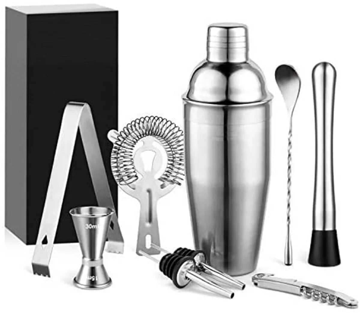 Bar Tools Shaker Set 9 Pieces Factory Direct 550ml Capacity Stainless Steel Bar Accessories Makers Mark Whisky