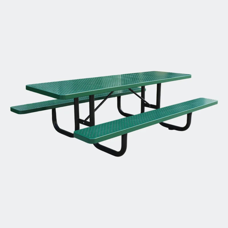 Outdoor Commercial 6ft 8ft Long Perforated Steel Picnic Table with Bench Outside Restaurant Garden Patio Metal Dining Table