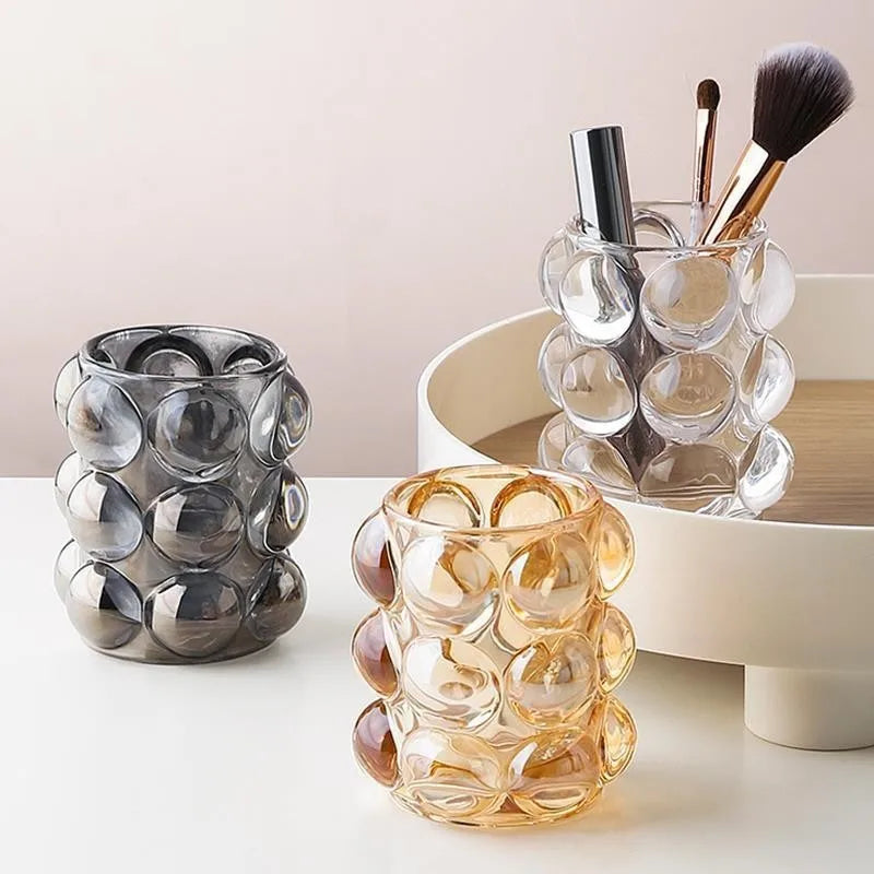 Round Dot Fancy Bubble Transparent Desktop Crystal Brush Storage Glass clear Pen Holder