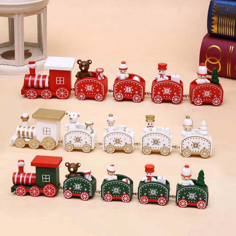 2024 New Year Xmas Decor Merry Christmas Wooden Train Ornament Christmas Decoration for Home Santa Claus Gift