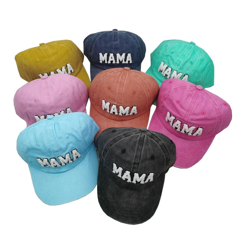 Hot Sell Mother's Day Gift Embroidery Distressed Dad Hat Washed Cotton MAMA Chenille Baseball Cap Vintage Patch Sports Caps