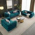 Modern 3-Seater Chesterfield Arm Velvet Tufted Sectional Sofa Couch Set Stainless Steel Base Leather Living Room Hotel Furniture