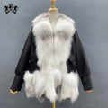Janefur New Hot Design European Style Sheepskin Jacket Luxury Warm 100% Real Genuine Leather Winter Coat With Fox Fur