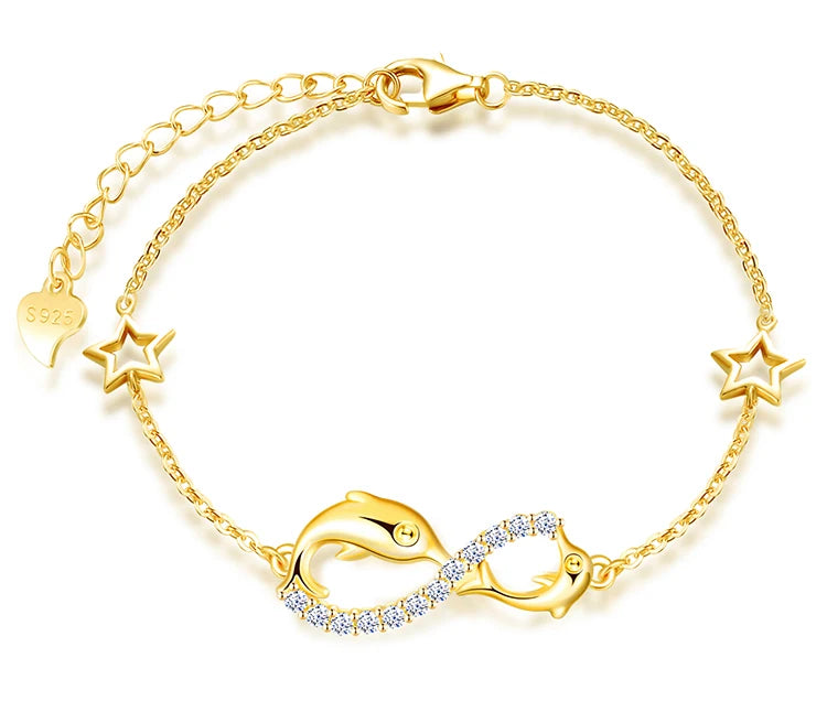 Dolphin Infinity Bracelet 925 Sterling Silver Elegant Jewelry for Ladies Perfect As Gift for Parties