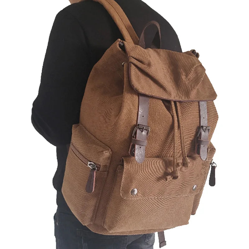 Korea Trending Solid Color Canvas Student Backpack Drawstring Polyester Zipper Fashionable Leisure Bag for Boys for Winter