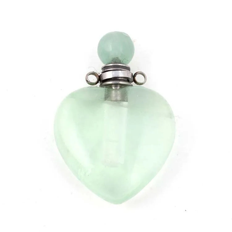 Green Quartz Gemstone Silver Plated Heart Shape Perfume Bottle Pendant Necklaces Jewelry