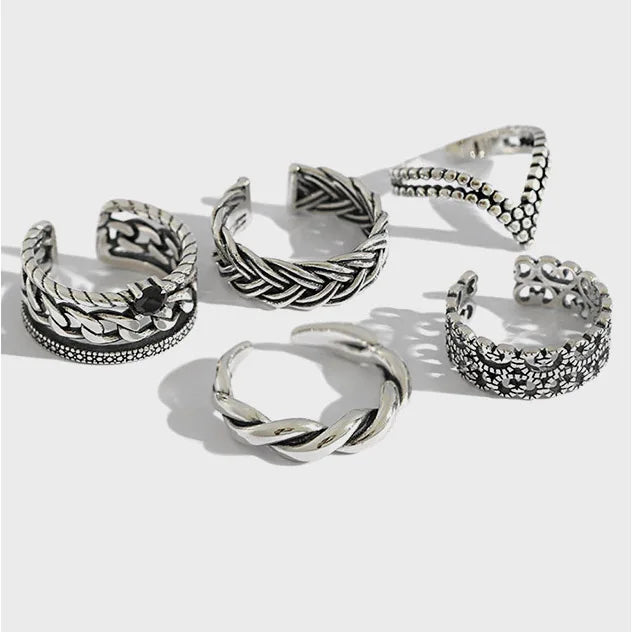 Vintage Design Hip Hop Style Hot Selling S925 Sterling Silver Multiple Style Wholesale Rings for Women