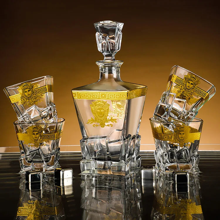 850ml 29oz Hand Painted Lead-Free Crystal Whiskey Decanter Set Unique Old Fashioned Wedding Bar for Liquor Scotch Transparent