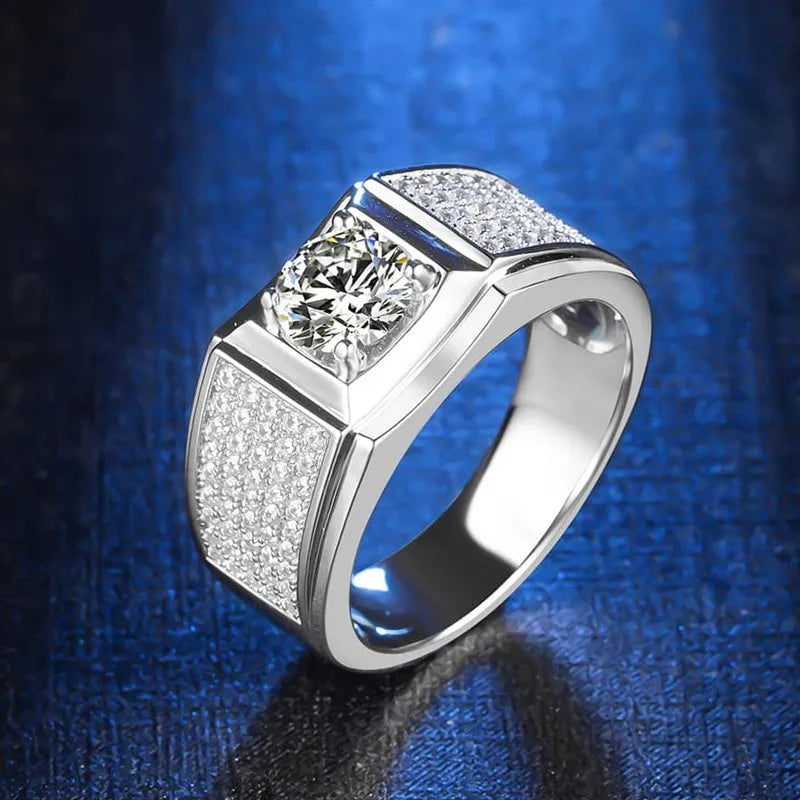 Factory Wholesale Luxury 925 Sterling Silver 1 Carat Moissanite Diamond Half Eternity Men's Ring Elegant Jewelry Design for Men
