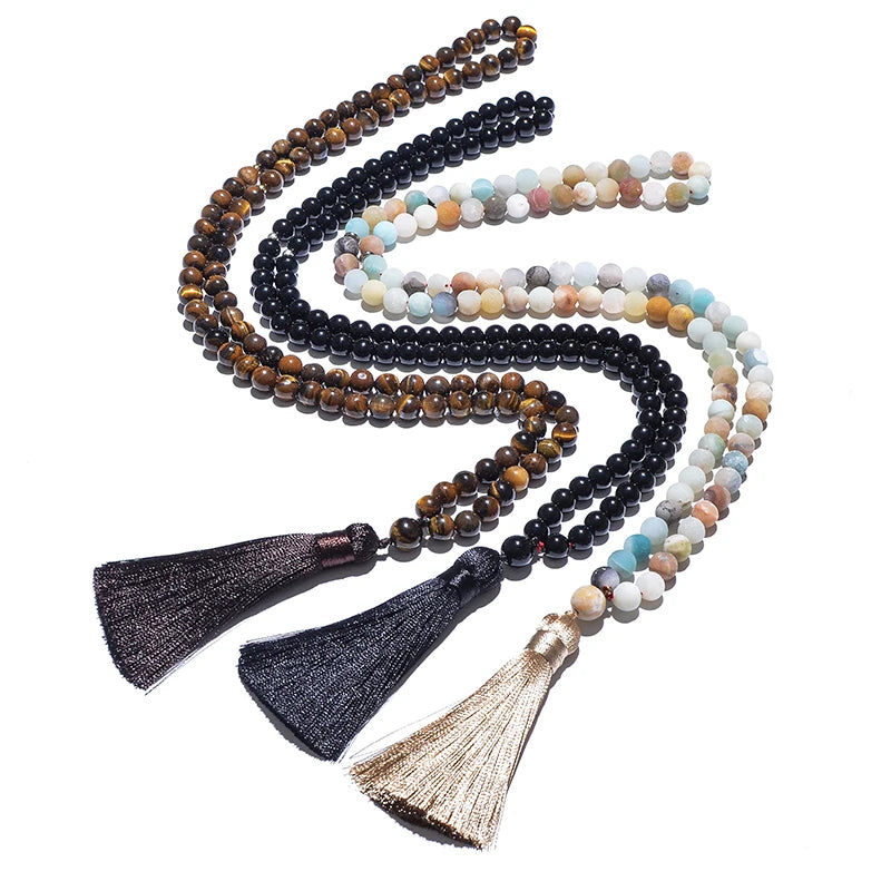 Tiger Eye Amazonite Stone Islamic Muslim Tasbih 99 Beads Bracelet for Men and Women Rosary Jewelry
