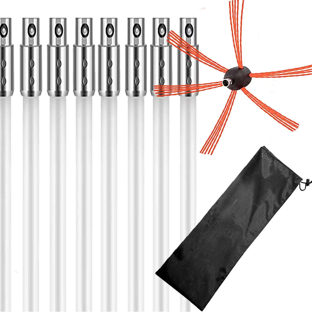 30-Foot Extendable Chimney Cleaning Kit with 8 Flexible Rod Brush Nylon Sweep Tools