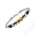 8mm Onyx Tiger Eye Stainless Beaded Stainless Chain Clasp Natural Stone Bracelet ST223