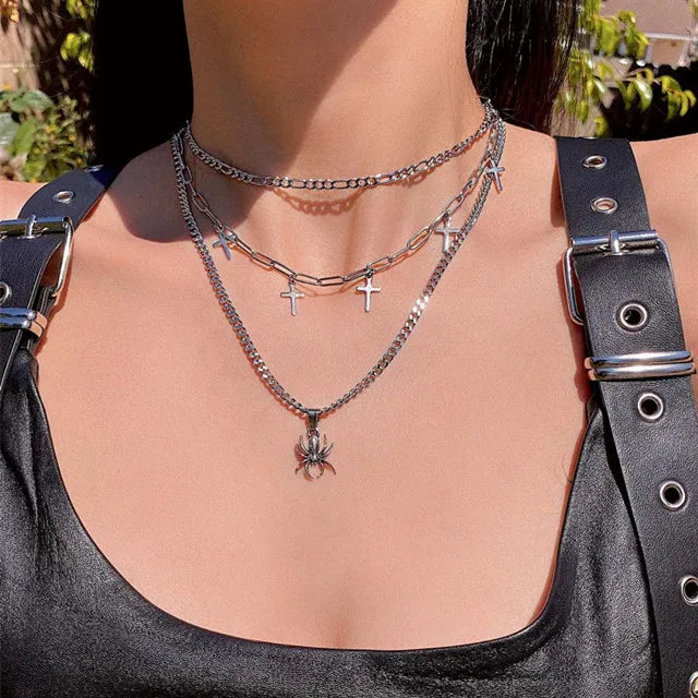 2022 New Punk Silver Plated Gold Plated Shiny Butterfly Pearl Necklace Women Overlay Double Layer Clavicle Chain Jewelry Gift