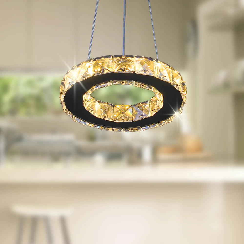 Chandelier Pendant Lights Round Ring 20cm K9 Crystal Hanging Lamp for Dining Bedroom Ceiling Chandelier