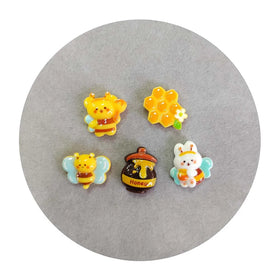 100pcs Flatback Resin Cartoon Bee Honey Pot Honeycomb Cabochon for Scrapbooking DIY Decor Crafts Accessories