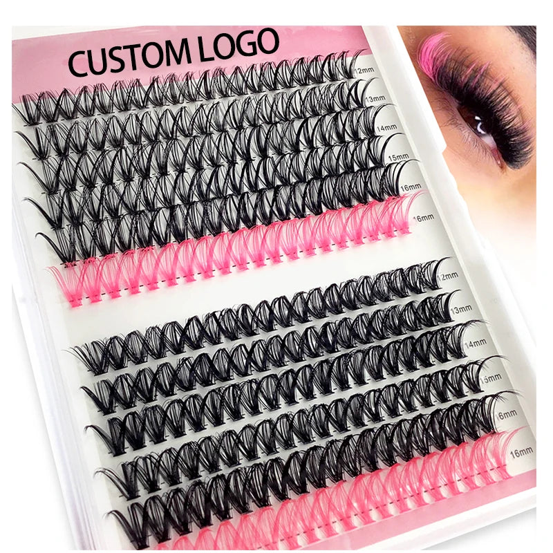 Wholesale Individual Self Adhesive D Curl DIY Lash Extension Kit Private Label Handmade 3d Fluffy Diy Segment Fan Cluster Lashes