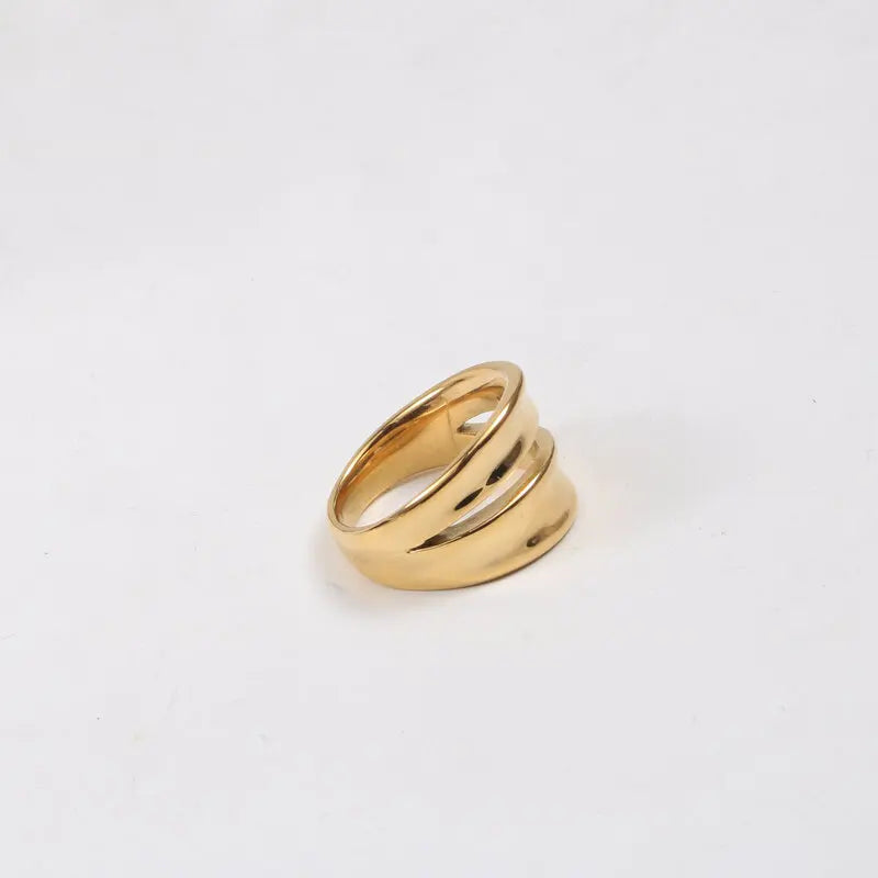 High End 18K Gold Plated Double Layer Ring Tarnish Free Jewelry Stainless Steel Rings for Women