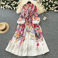 LW0993 Dress 2025 Spring Vintage Stand-Up Collar Lantern Sleeve Waist Print Full Elegant Casual Dresses Plus Size