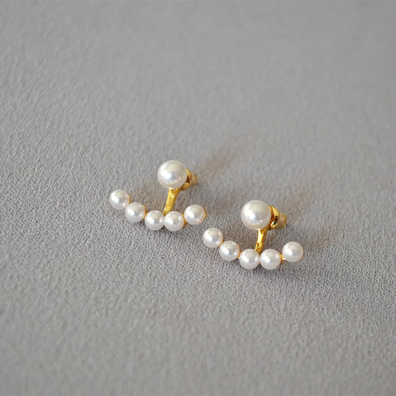 Fashion Jewelry Detachable imitation pearl Suspended Pin Gold Plated Bridal Pearl Stud Earrings