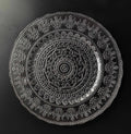 Factory Wholesale Kaly's Eco-Friendly Pure Clear Color Charger Glass Plates Luxury Irregular Handpainted Gold/Silver Beaded Lace