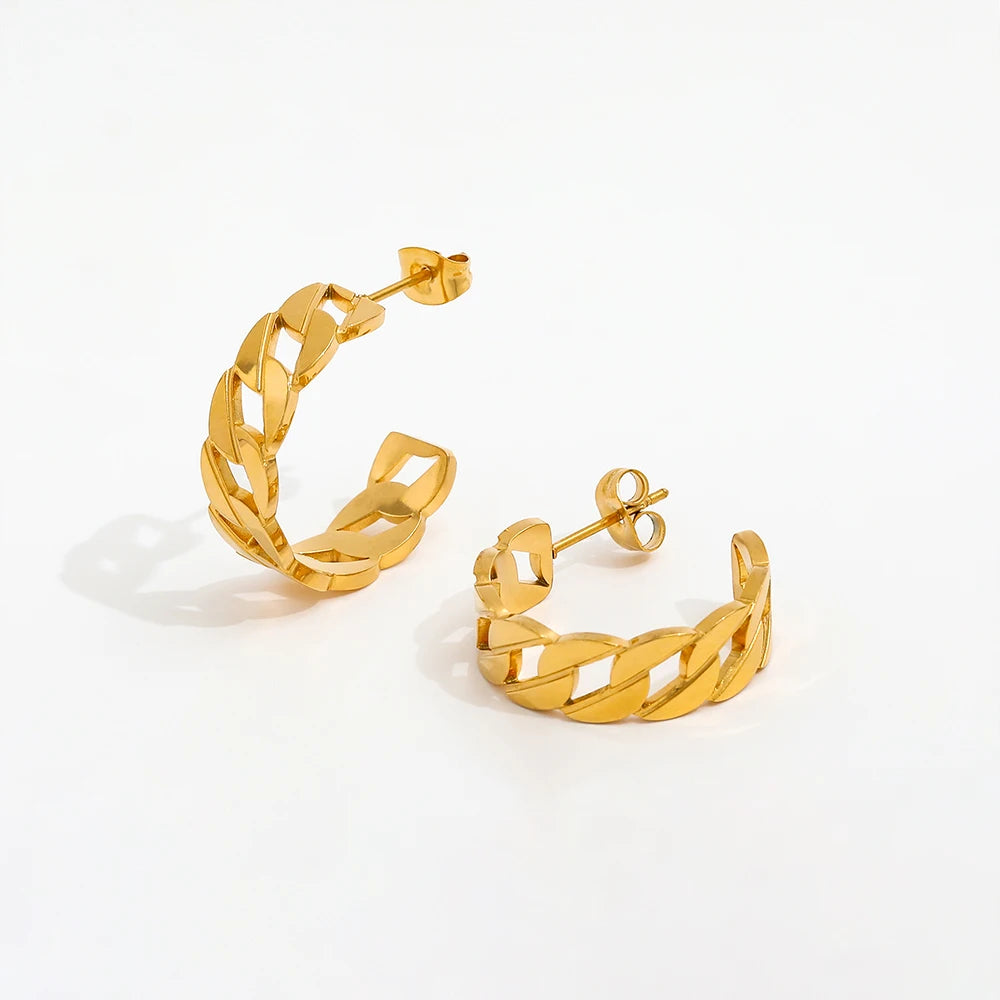 2022 High Quality 18K PVD Gold Plated Chain Hollow Hoop Earrings for Women Stainless Steel Chain Earrings Wholesale