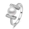 925 Sterling Silver Freshwater Pearl Ring White Gold Plated Cubic Zirconia Women's Jewelry