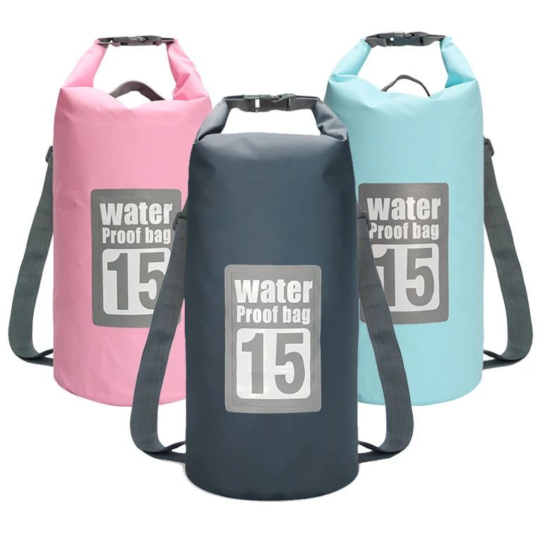 15L Portable Handle Double Shoulder PVC Waterproof Beach Accessories Kayak Outdoor Diving Hiking Backpacks Ocean Pack Dry Bag