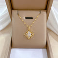 Bling 18k Gold Plated Stainless Steel Four Clover Flower Pendant Necklace Jewelry Flower Zircon Necklace for Women Girls