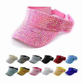 Summer Unisex Glitter Outdoor Polyester UV Protection Sun Visor Cap for Beach Sports Travel with Diamond