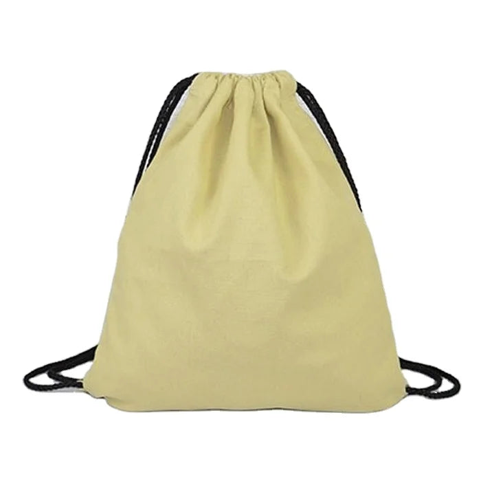 High Quality Eco-Friendly Custom Khaki Canvas Cotton Tote Drawstring Bags with Striped Pattern for Promotions Low Factory Price