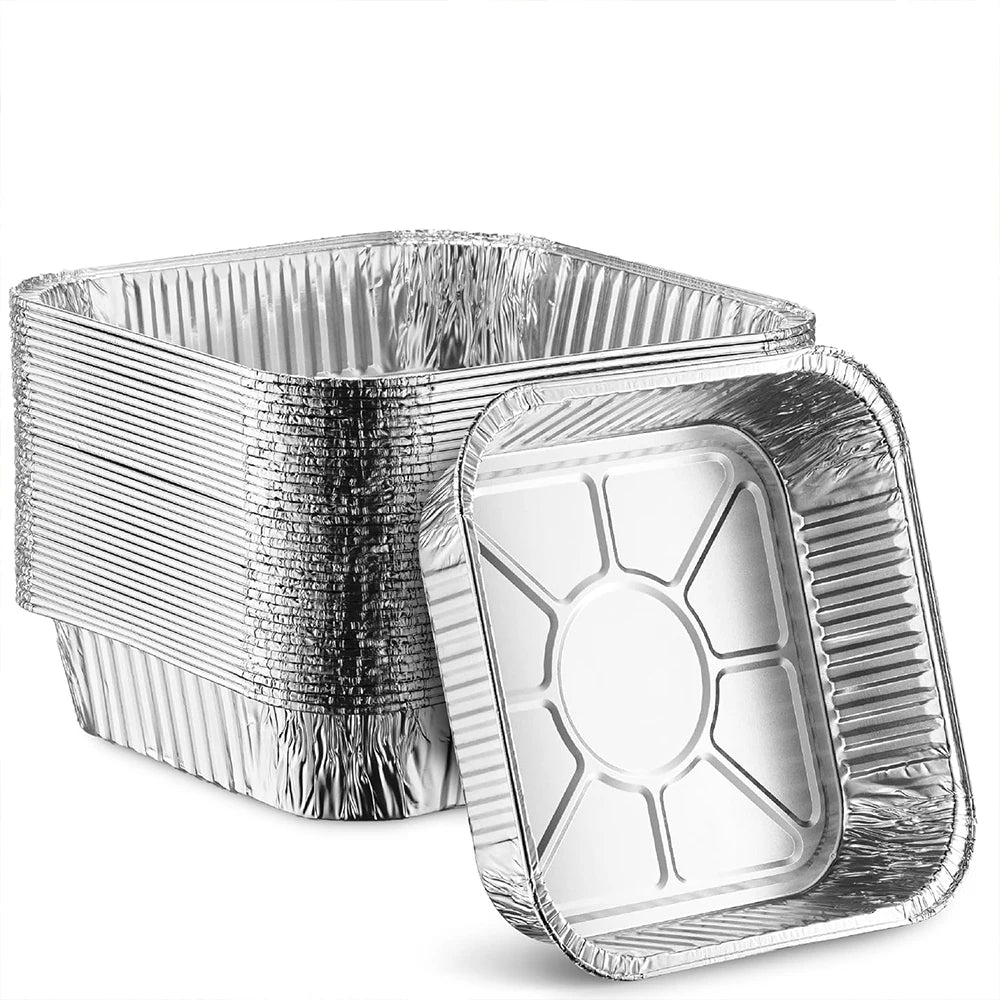 500pack- 8 X 8 Aluminum Foil Pans Disposable Heavy Duty Square Baking Cake Pans Homemade Breads Oven Pans with PET Plastic Lids